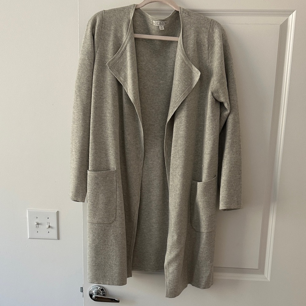 J.Crew Juliette Collarless Light Gray Open Front Cardigan